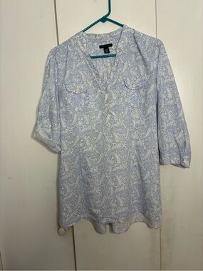 Tommy Hilfiger BlueGray Paisley Popover Shirt Women XL Boho Cottage Core Coastal